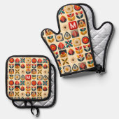 フォークレトロフローラ – モノグラパーソナライズされたム 鍋つかみ&鍋敷きセット (正面/裏面)