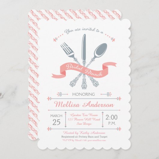 フォークレースのようナイフスプーンブライダルブランチ招待状 招待状 (正面/裏面)