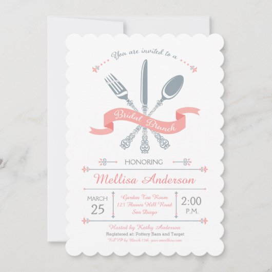 フォークレースのようナイフスプーンブライダルブランチ招待状 招待状 (正面)