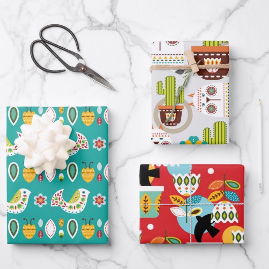 フォークロリコ模様セットA ラッピングペーパーシート (正面)