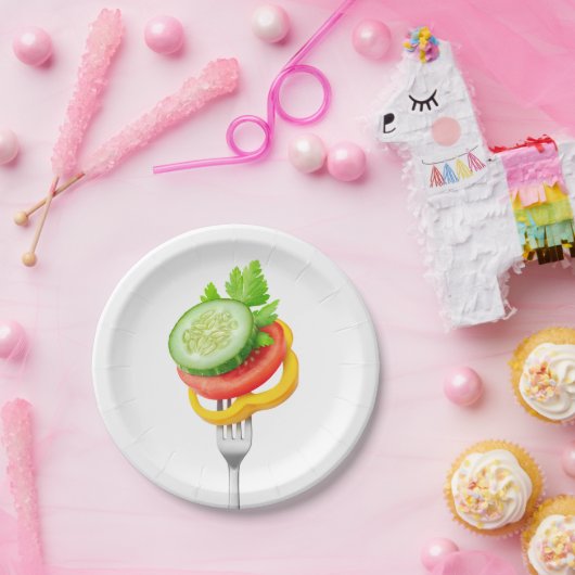 フォーク上の野菜 ペーパープレート (パーティー)