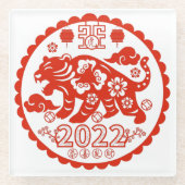 フォーク中国のアートペーパーカッティングタイガー ガラスコースター (正面)