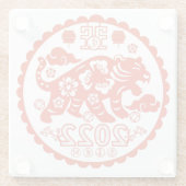 フォーク中国のアートペーパーカッティングタイガー ガラスコースター (裏面)