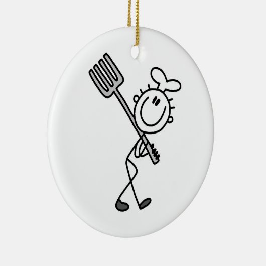 フォーク付きスティックフィギュアシェフ セラミックオーナメント (右)