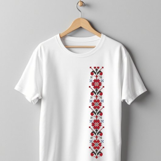 フォーク伝統的アート刺繍花柄 Tシャツ