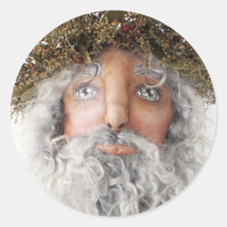 フォーク初期のアートサンタステッカー～クリスマスカード ラウンドシール