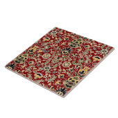 フォーク刺繍黄色、緑、黒オン深い赤 タイル (側面)