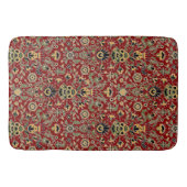 フォーク刺繍黄色、緑、黒オン深い赤 バスマット (正面)