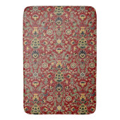 フォーク刺繍黄色、緑、黒オン深い赤 バスマット (正面縦)