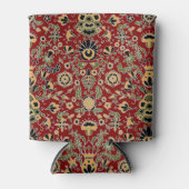 フォーク刺繍黄色、緑、黒オン深い赤 缶クーラー (正面)