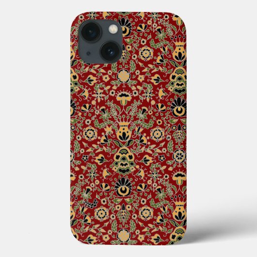 フォーク刺繍黄色、緑、黒オン深い赤 Case-Mate iPhoneケース (裏面)