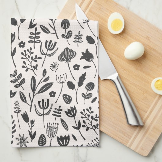 フォーク植物学プリント キッチンタオル (四つ折り)