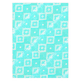 フォーク様式化プリントターコイズホワイト テーブルクロス