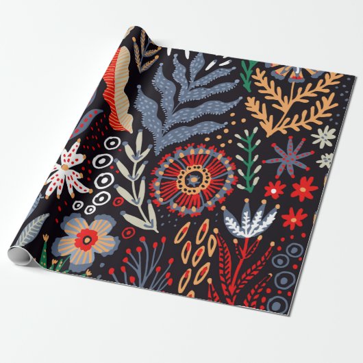 フォーク模様、鮮やかでシームレスな繊維デザイン  ラッピングペーパー (アンロールド)