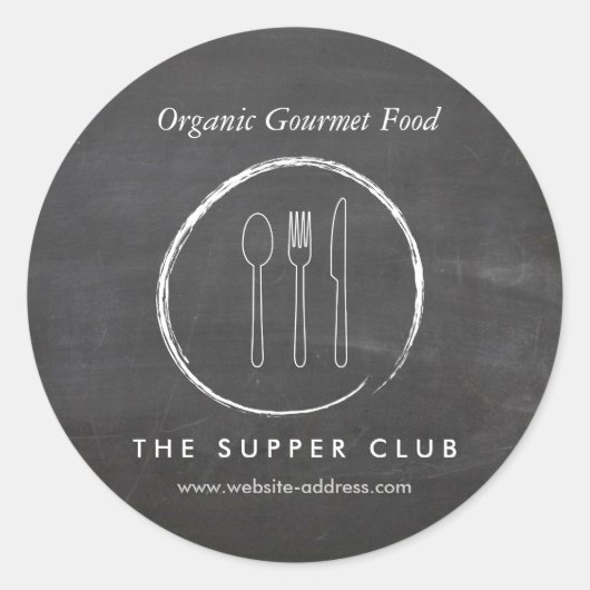 フォーク用スプーンナイフの黒板食品およびケータリング ラウンドシール (正面)