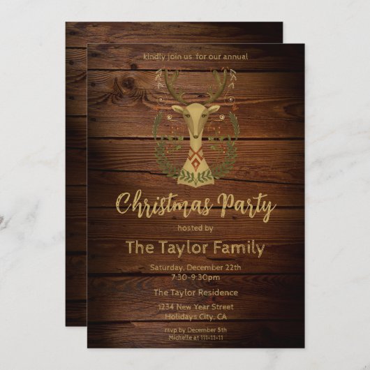 フォーク素朴アートクリスマストインデア招待状 招待状 (正面/裏面)