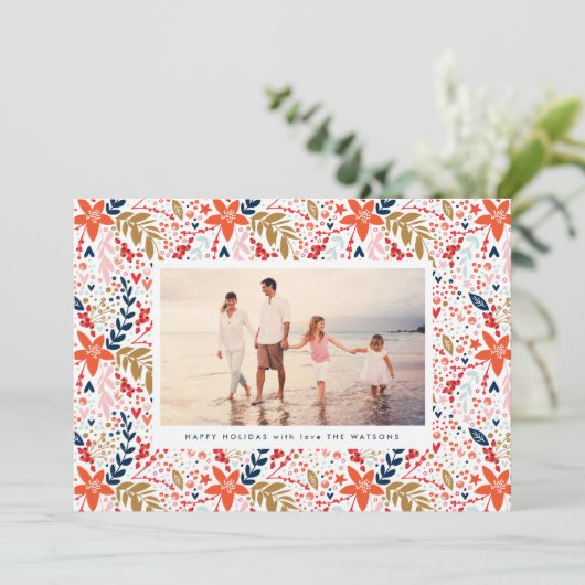 フォーク編集可能クリスマスフローラ植物写真 シーズンカード (スタンド正面)