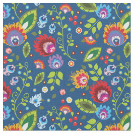 🌺🌹🌷フォーク花オンクラシックブルー ファブリック