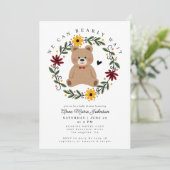 フォーク花テディベア心待ち赤ちゃんシャワー 招待状 (スタンド正面)