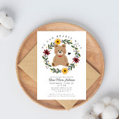 フォーク花テディベア心待ち赤ちゃんシャワー 招待状