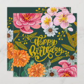 フォーク花誕生日グリーティングカード (正面/裏面)