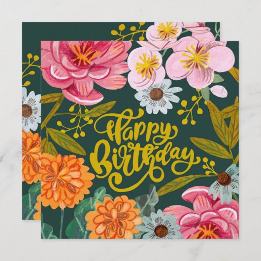 フォーク花誕生日グリーティングカード (正面/裏面)