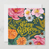 フォーク花誕生日グリーティングカード (正面)