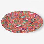 フォーク花鮮やかなオレンジ色の花結婚模様 ペーパープレート (アングル)