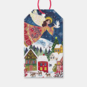 フォーク芸術の天使の地球のクリスマス平和 ギフトタグ (正面)