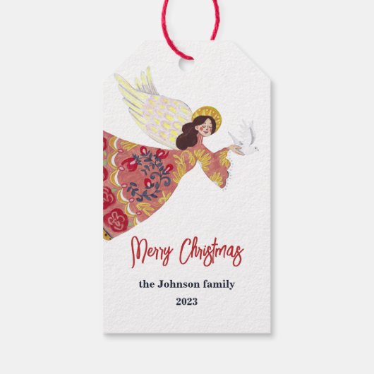 フォーク芸術の天使の地球のクリスマス平和 ギフトタグ (裏面)