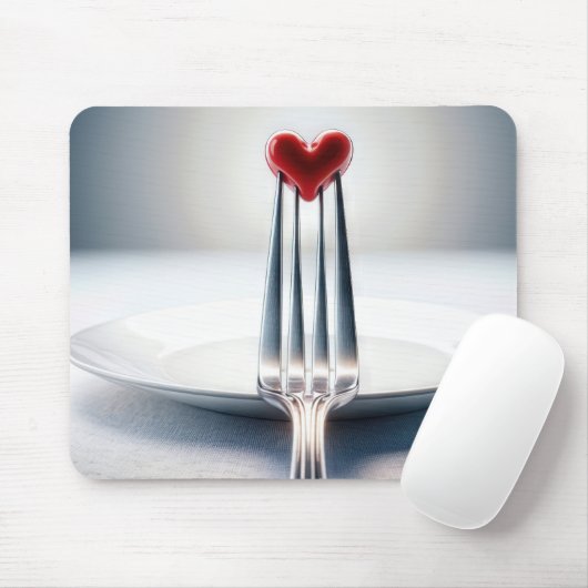 フォーク赤いハート マウスパッド (マウス)