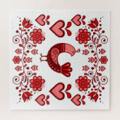 フォーク鳥/パートリッジ/花/ハート/赤 ジグソーパズル (横)