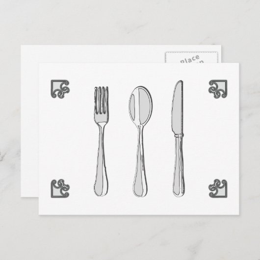 フォーク、スプーンおよびナイフ シーズンポストカード (正面/裏面)