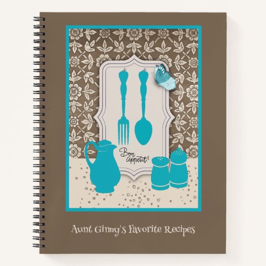 フォーク&スプーンパーソナライズされたレシピ手帳 ノートブック (正面)
