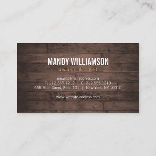 フォーク&ナイフリースオン木目ケータリングシェフ 名刺 (裏面)