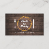 フォーク&ナイフリースオン木目ケータリングシェフ 名刺 (正面)