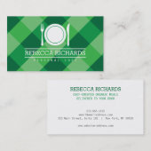 フォーク、プレート、グリーンジンガムシェフのナイフロゴ 名刺 (正面/裏面)