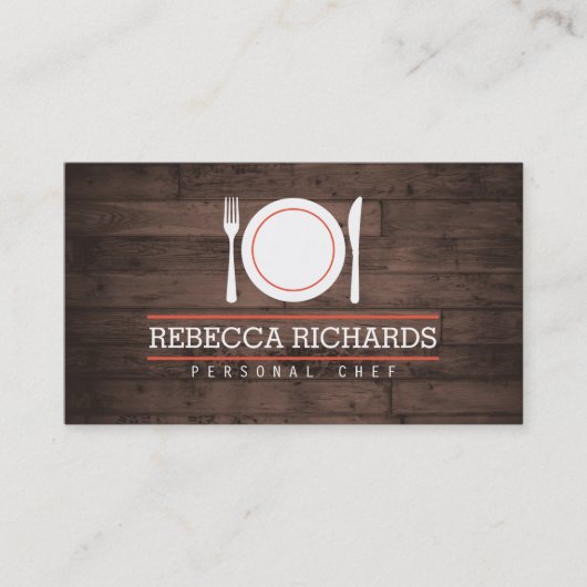 フォーク、プレート、木目のナイフロ素朴ゴ 名刺 (正面)
