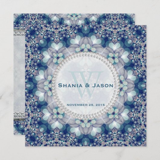 フォーク+ボヘミアン魔法ネイビーブルー結婚式招待状 招待状 (正面/裏面)