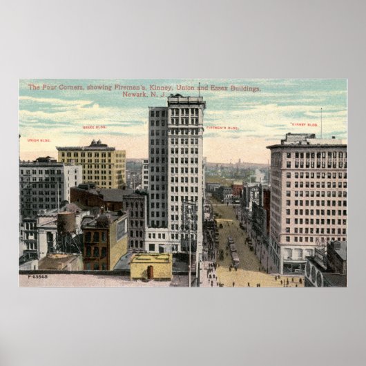 フォーコーナー、ニューアーク、NJ c1915ヴィンテージ ポスター (正面)