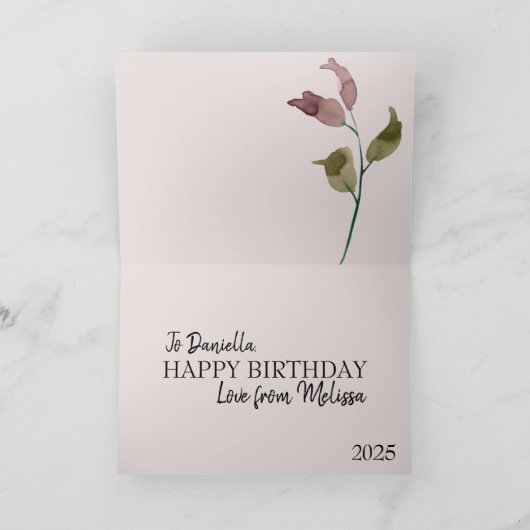 フォーシスターセンチメンタルポエかわいらしムピンク誕生日 カード (内部)