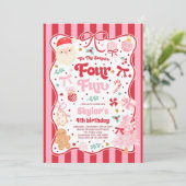 フォーシーズンの楽しいクリスマスのリボン 4歳の誕生日 招待状 (スタンド正面)