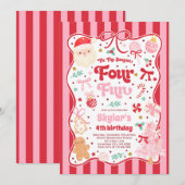 フォーシーズンの楽しいクリスマスのリボン 4歳の誕生日 招待状 (正面/裏面)