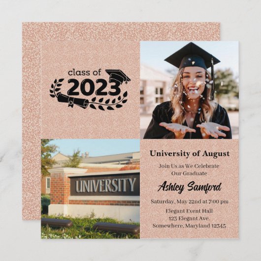 フォースクエアバラ金ゴールド卒業招待状 招待状 (正面/裏面)