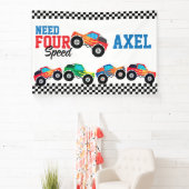 フォースピード モンスター トラック レース 4歳の誕生日 バナー 横断幕 (インサイチュ)