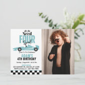 フォースピード レース カー ボーイ 4歳 誕生日 フォト 招待状 (スタンド正面)