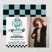 フォースピード レース カー ボーイ 4歳 誕生日 フォト 招待状 (正面/裏面)