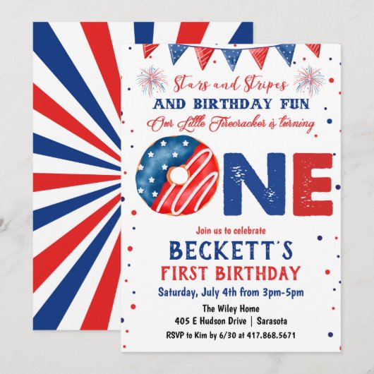 フォース・オブ・ジュライ ファーストバースデー ご招待 招待状 (正面/裏面)