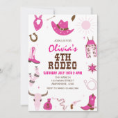 フォース・ロデオ ホットピンク ウェスタン 4歳の誕生日 招待状 (正面)