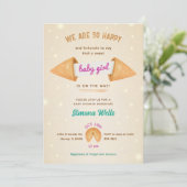 フォーチュンクッキー赤ちゃんの女の子かわいいシャワー散水 招待状 (スタンド正面)